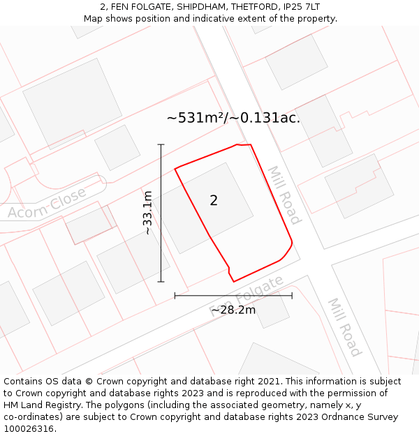 2, FEN FOLGATE, SHIPDHAM, THETFORD, IP25 7LT: Plot and title map