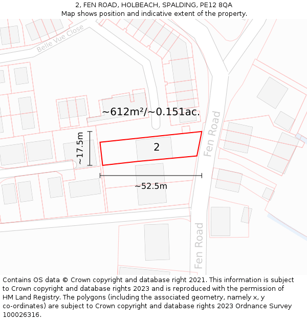 2, FEN ROAD, HOLBEACH, SPALDING, PE12 8QA: Plot and title map