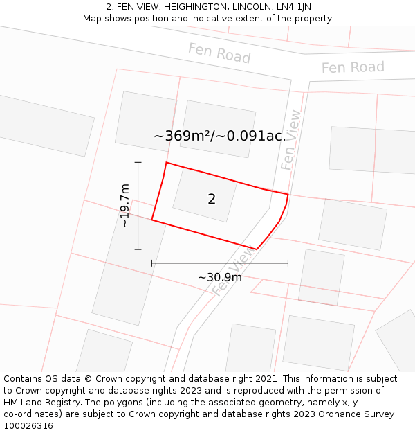 2, FEN VIEW, HEIGHINGTON, LINCOLN, LN4 1JN: Plot and title map