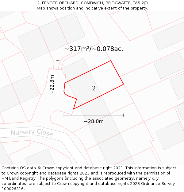 2, FENDER ORCHARD, COMBWICH, BRIDGWATER, TA5 2JD: Plot and title map