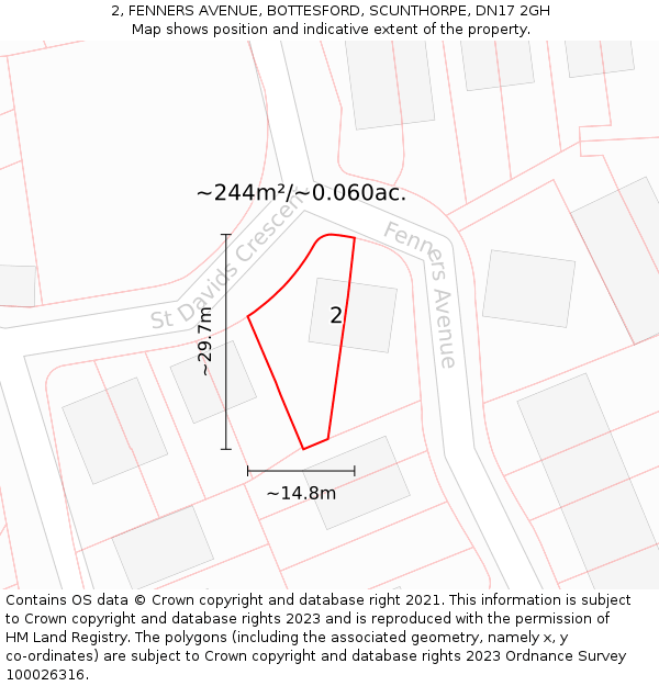 2, FENNERS AVENUE, BOTTESFORD, SCUNTHORPE, DN17 2GH: Plot and title map
