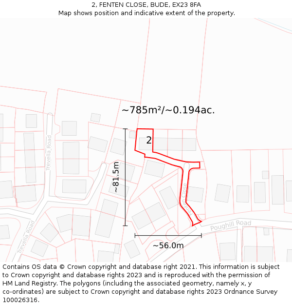 2, FENTEN CLOSE, BUDE, EX23 8FA: Plot and title map