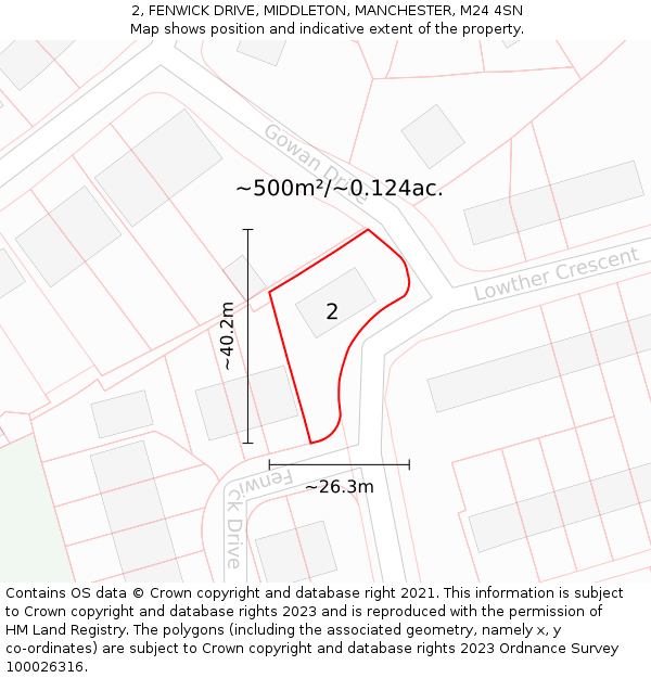 2, FENWICK DRIVE, MIDDLETON, MANCHESTER, M24 4SN: Plot and title map