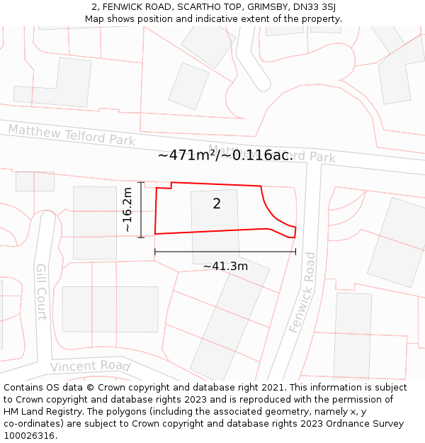 2, FENWICK ROAD, SCARTHO TOP, GRIMSBY, DN33 3SJ: Plot and title map