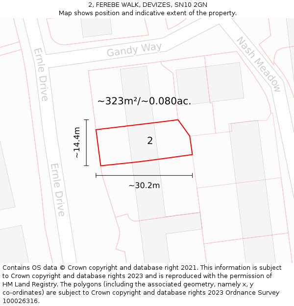 2, FEREBE WALK, DEVIZES, SN10 2GN: Plot and title map