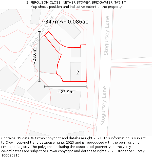 2, FERGUSON CLOSE, NETHER STOWEY, BRIDGWATER, TA5 1JT: Plot and title map
