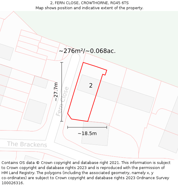 2, FERN CLOSE, CROWTHORNE, RG45 6TS: Plot and title map