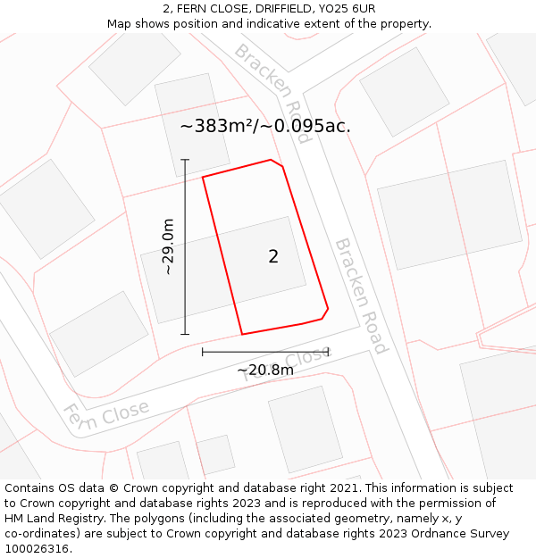 2, FERN CLOSE, DRIFFIELD, YO25 6UR: Plot and title map