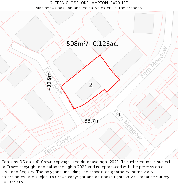 2, FERN CLOSE, OKEHAMPTON, EX20 1PD: Plot and title map