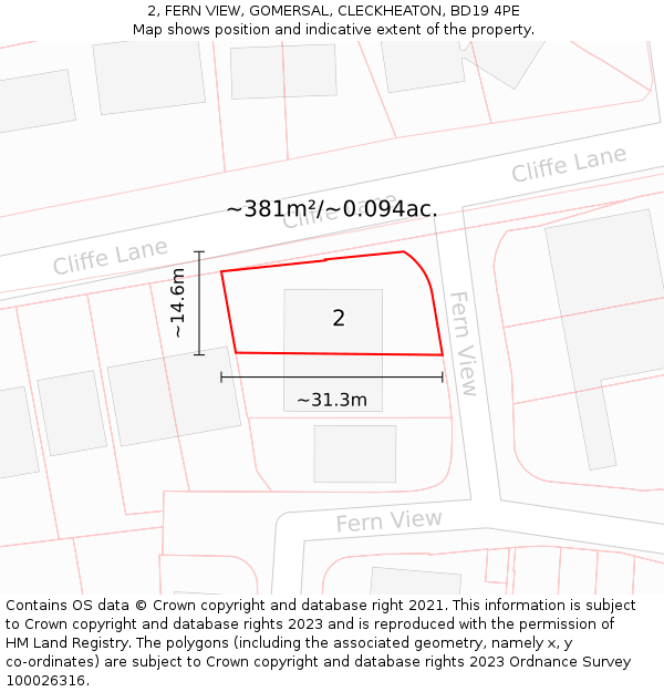 2, FERN VIEW, GOMERSAL, CLECKHEATON, BD19 4PE: Plot and title map