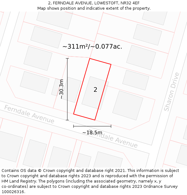 2, FERNDALE AVENUE, LOWESTOFT, NR32 4EF: Plot and title map