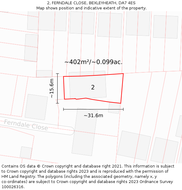 2, FERNDALE CLOSE, BEXLEYHEATH, DA7 4ES: Plot and title map