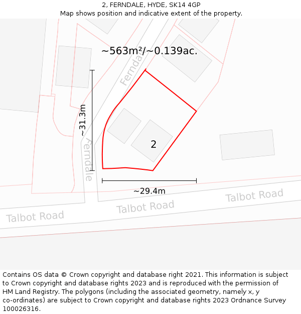 2, FERNDALE, HYDE, SK14 4GP: Plot and title map