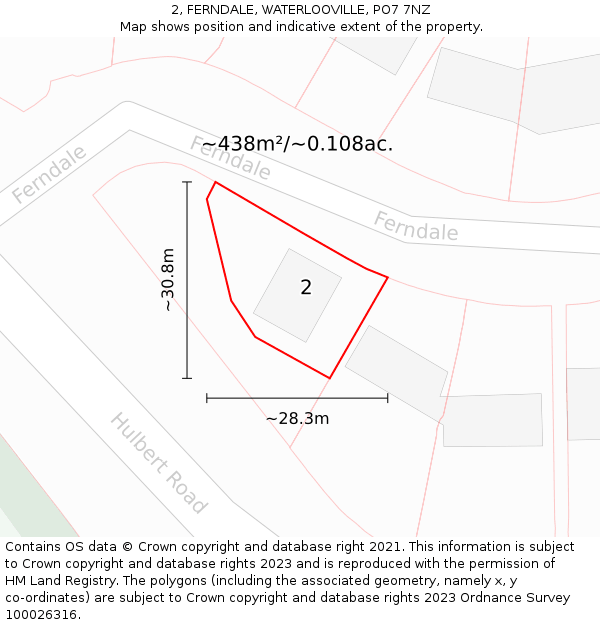 2, FERNDALE, WATERLOOVILLE, PO7 7NZ: Plot and title map