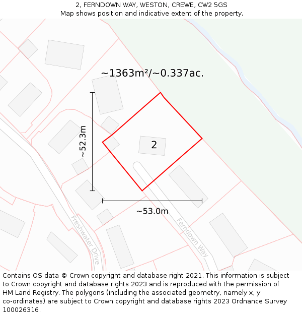 2, FERNDOWN WAY, WESTON, CREWE, CW2 5GS: Plot and title map