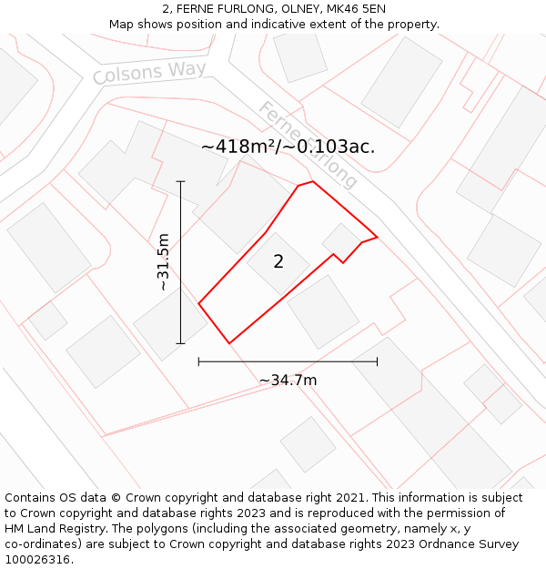 2, FERNE FURLONG, OLNEY, MK46 5EN: Plot and title map