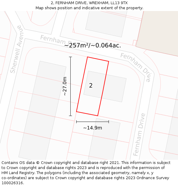 2, FERNHAM DRIVE, WREXHAM, LL13 9TX: Plot and title map