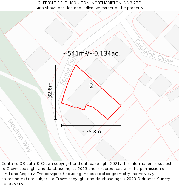 2, FERNIE FIELD, MOULTON, NORTHAMPTON, NN3 7BD: Plot and title map