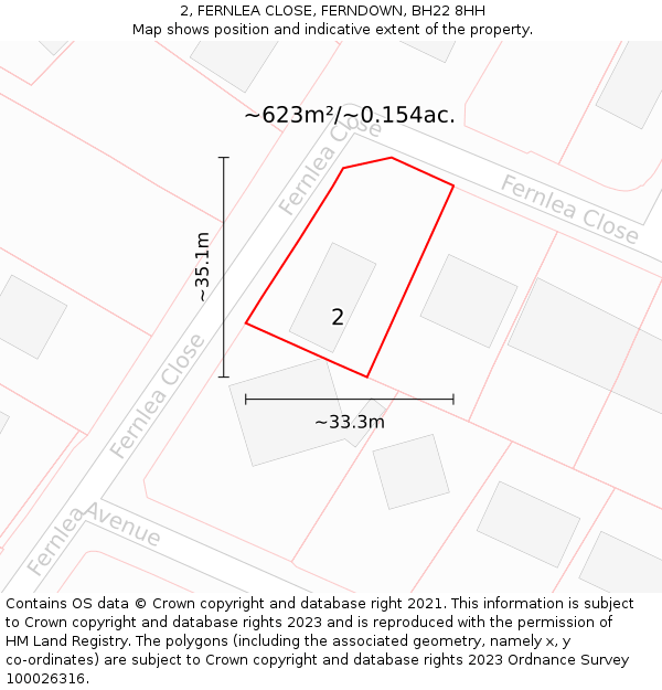 2, FERNLEA CLOSE, FERNDOWN, BH22 8HH: Plot and title map