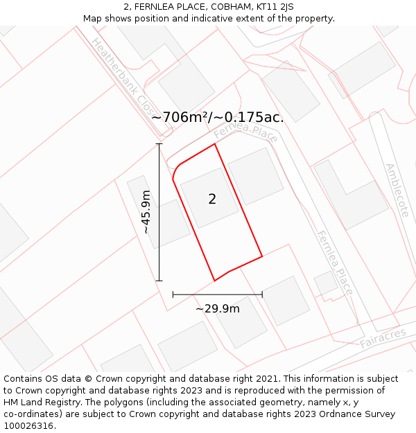 2, FERNLEA PLACE, COBHAM, KT11 2JS: Plot and title map