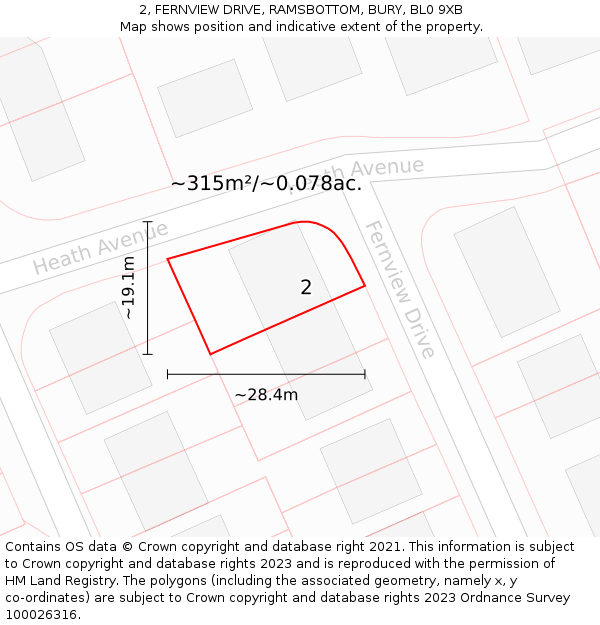 2, FERNVIEW DRIVE, RAMSBOTTOM, BURY, BL0 9XB: Plot and title map