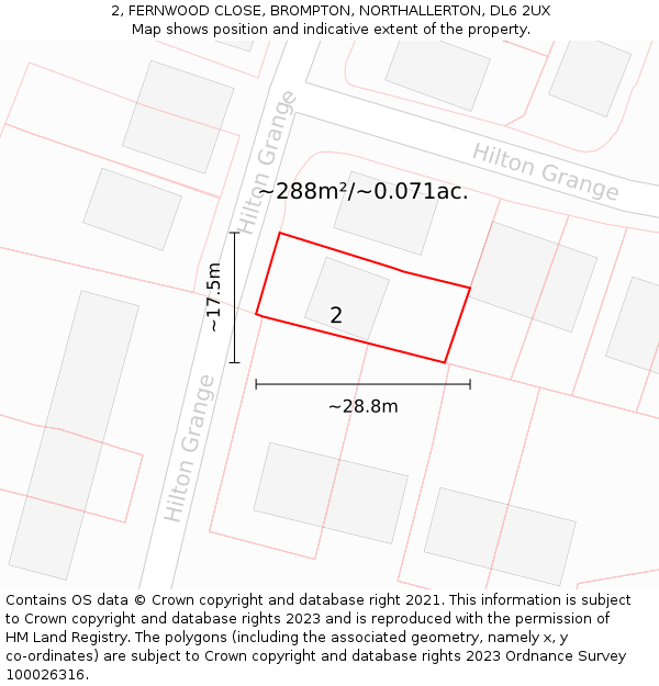 2, FERNWOOD CLOSE, BROMPTON, NORTHALLERTON, DL6 2UX: Plot and title map
