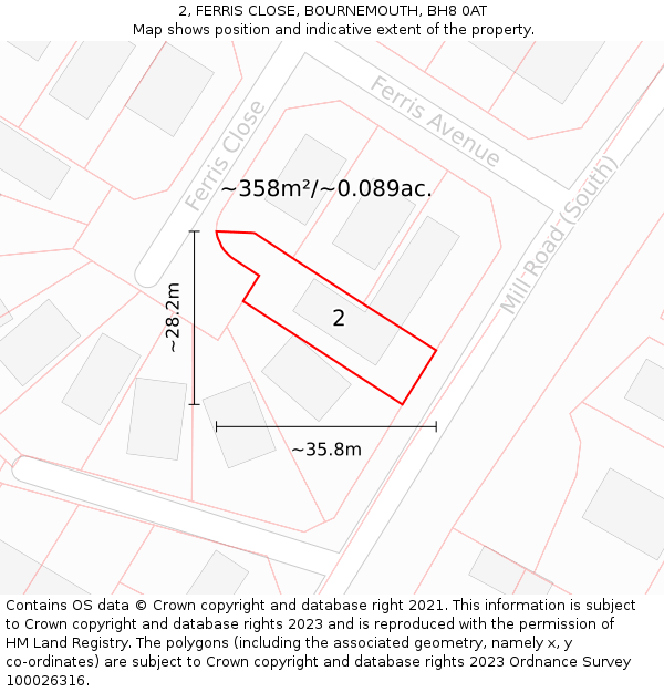 2, FERRIS CLOSE, BOURNEMOUTH, BH8 0AT: Plot and title map