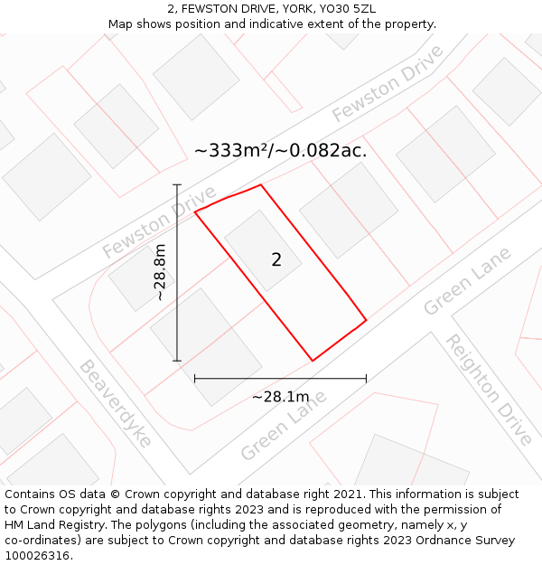 2, FEWSTON DRIVE, YORK, YO30 5ZL: Plot and title map