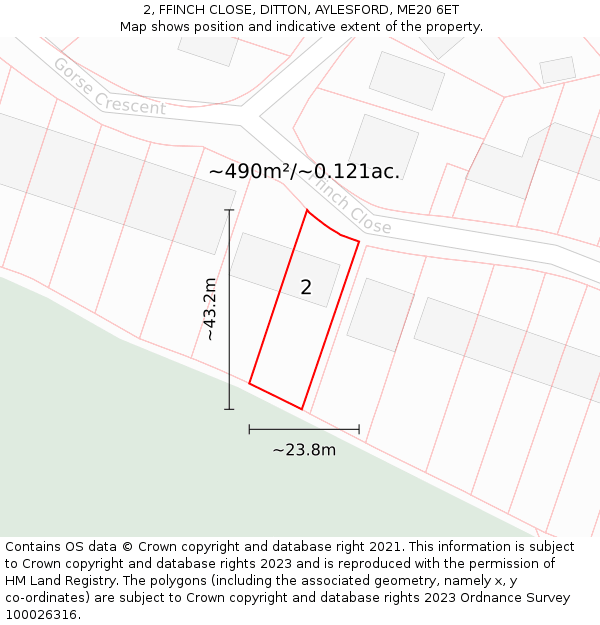 2, FFINCH CLOSE, DITTON, AYLESFORD, ME20 6ET: Plot and title map