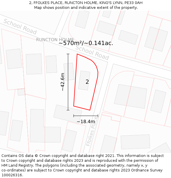 2, FFOLKES PLACE, RUNCTON HOLME, KING'S LYNN, PE33 0AH: Plot and title map