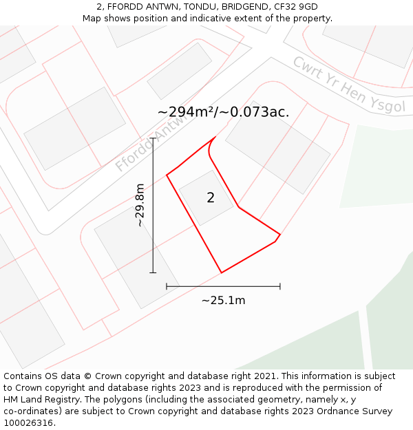 2, FFORDD ANTWN, TONDU, BRIDGEND, CF32 9GD: Plot and title map