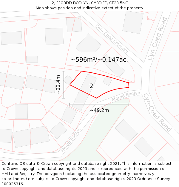2, FFORDD BODLYN, CARDIFF, CF23 5NG: Plot and title map