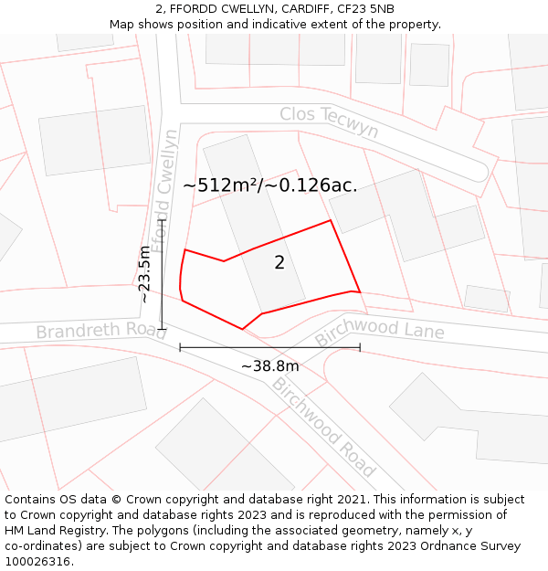 2, FFORDD CWELLYN, CARDIFF, CF23 5NB: Plot and title map