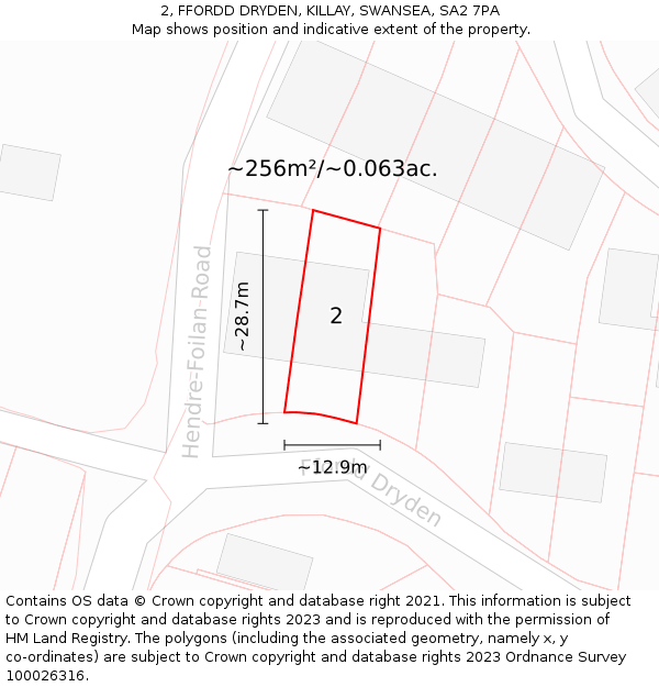 2, FFORDD DRYDEN, KILLAY, SWANSEA, SA2 7PA: Plot and title map