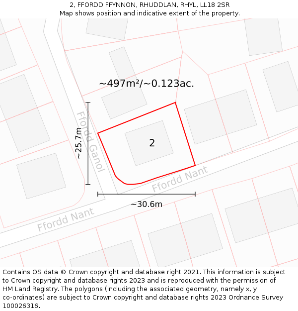 2, FFORDD FFYNNON, RHUDDLAN, RHYL, LL18 2SR: Plot and title map