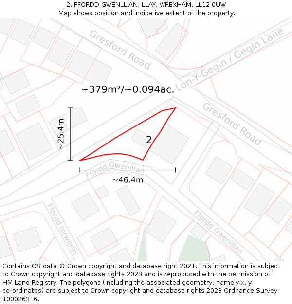 2, FFORDD GWENLLIAN, LLAY, WREXHAM, LL12 0UW: Plot and title map