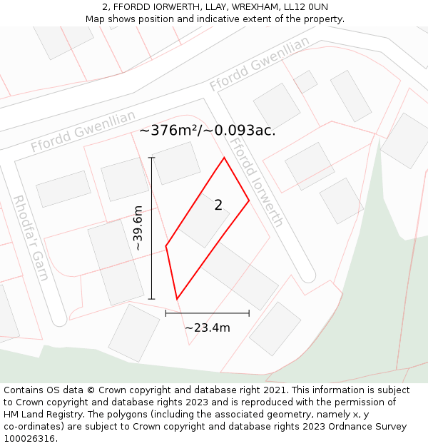 2, FFORDD IORWERTH, LLAY, WREXHAM, LL12 0UN: Plot and title map