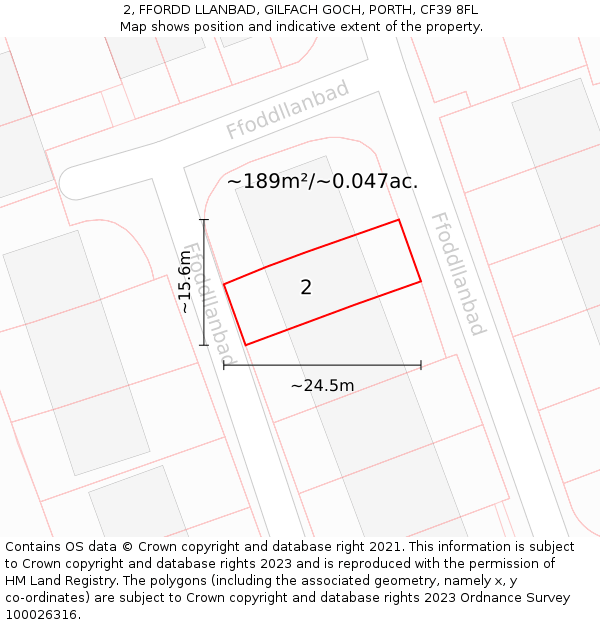 2, FFORDD LLANBAD, GILFACH GOCH, PORTH, CF39 8FL: Plot and title map