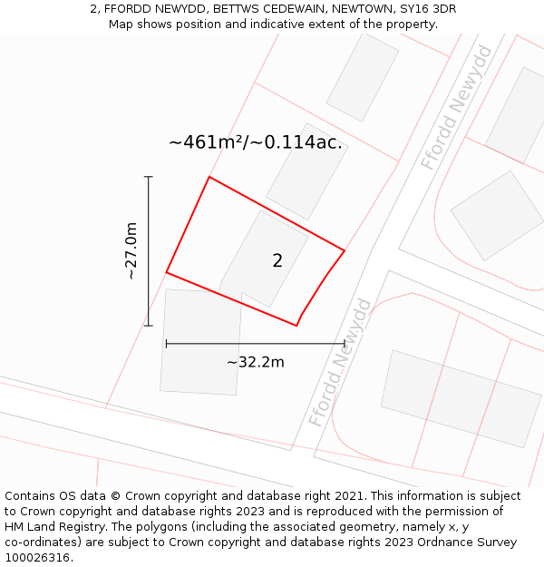 2, FFORDD NEWYDD, BETTWS CEDEWAIN, NEWTOWN, SY16 3DR: Plot and title map