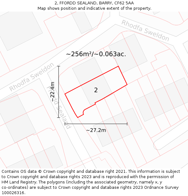 2, FFORDD SEALAND, BARRY, CF62 5AA: Plot and title map