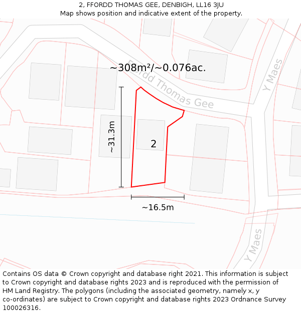 2, FFORDD THOMAS GEE, DENBIGH, LL16 3JU: Plot and title map