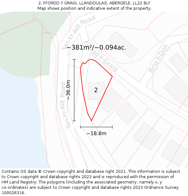 2, FFORDD Y GRAIG, LLANDDULAS, ABERGELE, LL22 8LY: Plot and title map