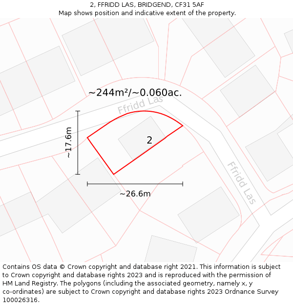 2, FFRIDD LAS, BRIDGEND, CF31 5AF: Plot and title map
