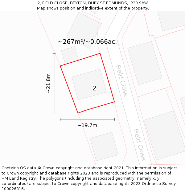 2, FIELD CLOSE, BEYTON, BURY ST EDMUNDS, IP30 9AW: Plot and title map