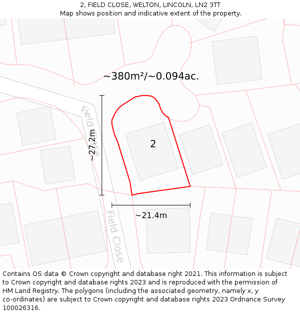 2, FIELD CLOSE, WELTON, LINCOLN, LN2 3TT: Plot and title map