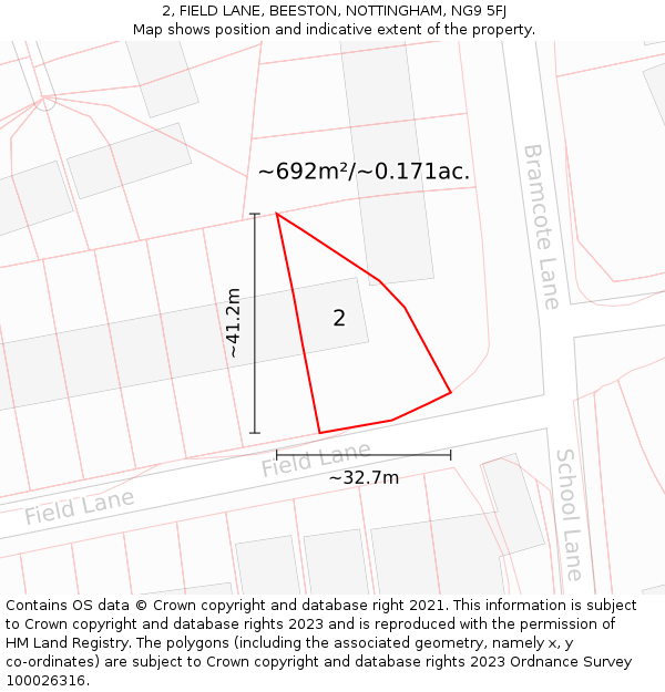 2, FIELD LANE, BEESTON, NOTTINGHAM, NG9 5FJ: Plot and title map