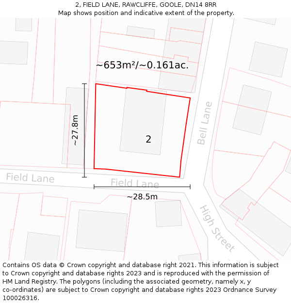 2, FIELD LANE, RAWCLIFFE, GOOLE, DN14 8RR: Plot and title map