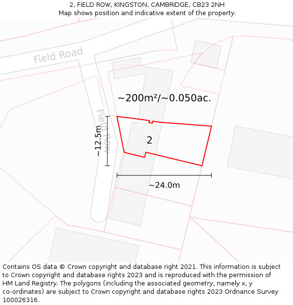 2, FIELD ROW, KINGSTON, CAMBRIDGE, CB23 2NH: Plot and title map