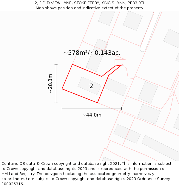 2, FIELD VIEW LANE, STOKE FERRY, KING'S LYNN, PE33 9TL: Plot and title map