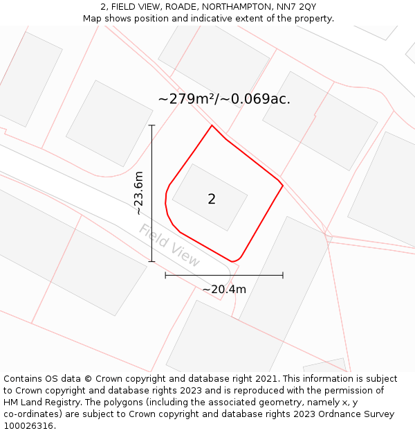 2, FIELD VIEW, ROADE, NORTHAMPTON, NN7 2QY: Plot and title map